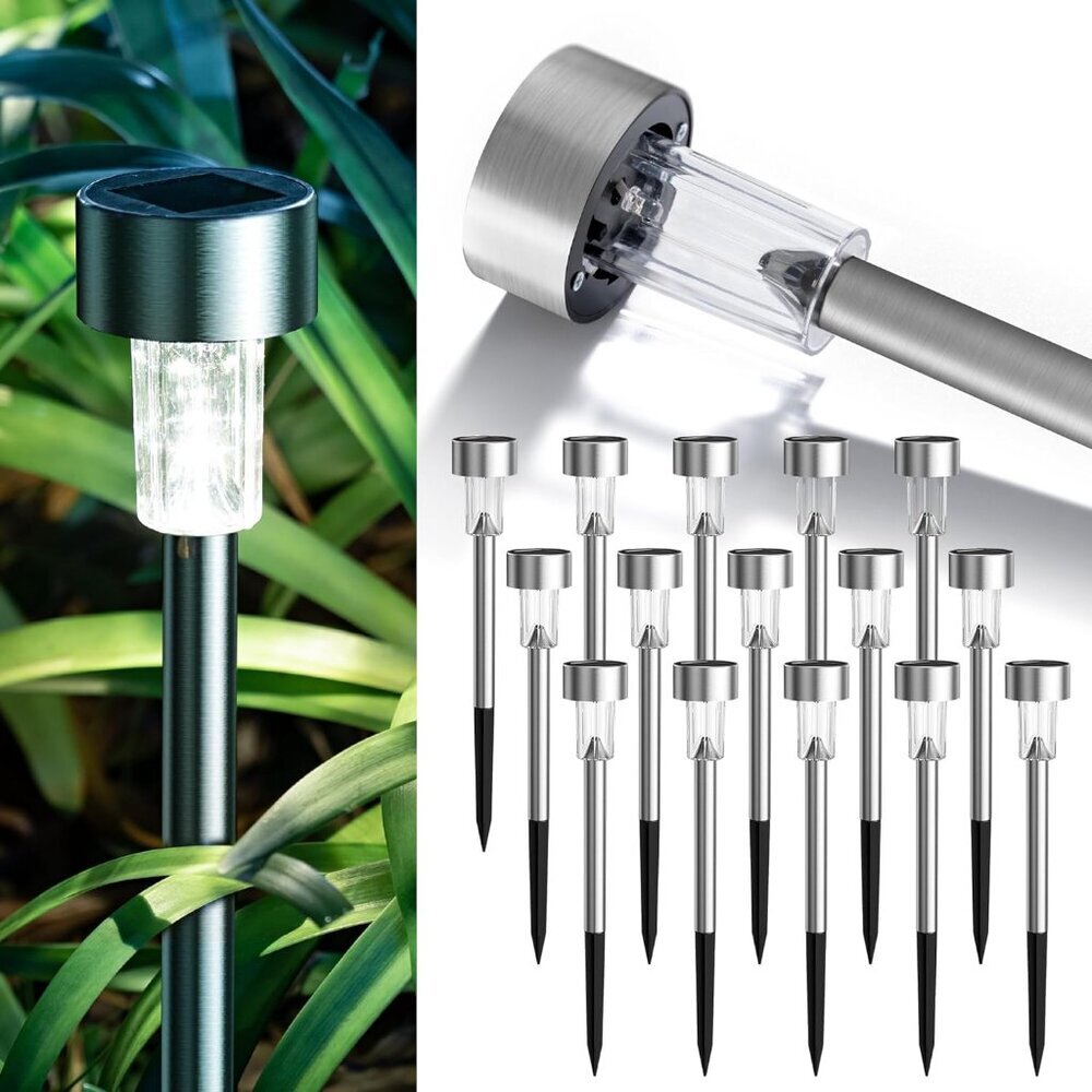 Solar Lights Outdoor Waterproof,16 Pack Stainless Steel LED Solar Garden Lights